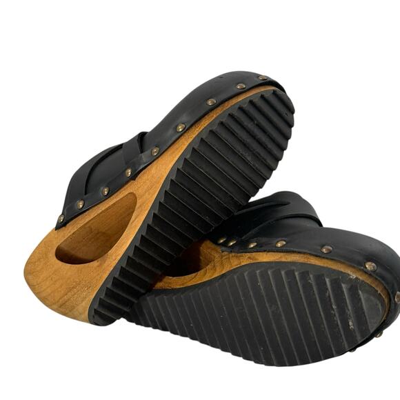 NWOB Sanita Leather Sweedish Clogs Cut out Wood Wedges 37 - Picture 5 of 9